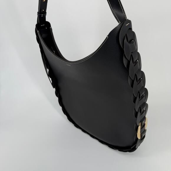 Chloe Darryl Hobo Bag Black Grained Leather Large Tote Shoulder With Pouch Auth - Picture 5 of 16